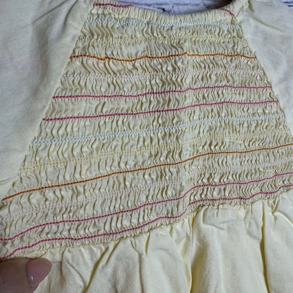 Baby Gap Yellow Ruffles Dress Fully Lined Cotton Embroidered Hem Sz 12-18 Months
